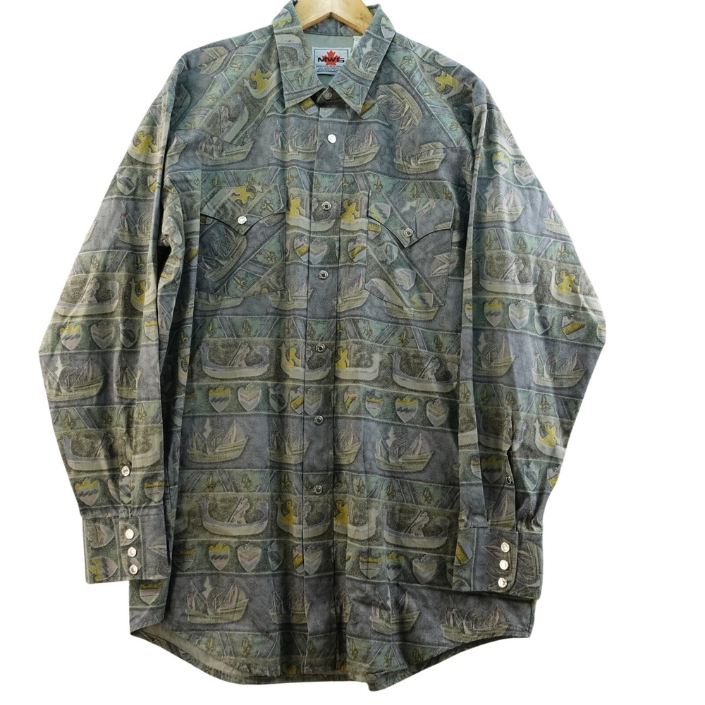 MWG Mens L15 1/2 Shirt Western Button Down Long Sleeve Novelty‎ Print Canadian